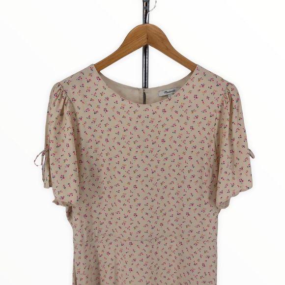 Madewell Tie-Sleeve Retro Dress in Dutch Dandelion Cream Micro Floral size 8 - Picture 4 of 15